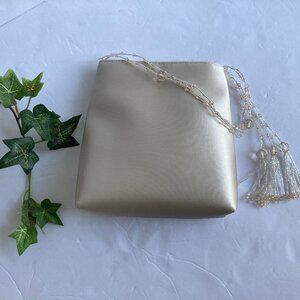 La Regale  Vintage  Champagne Color Satin Cocktail Handbag Beaded Tassels